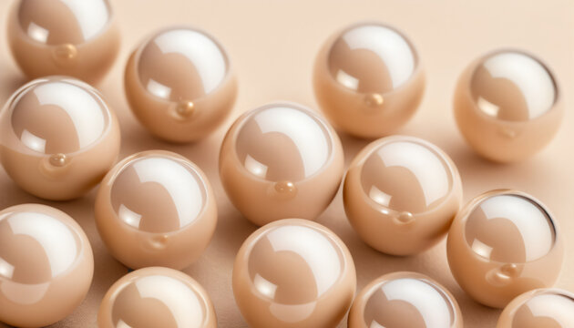 Macro background pattern of luxury glossy beige pearls grid