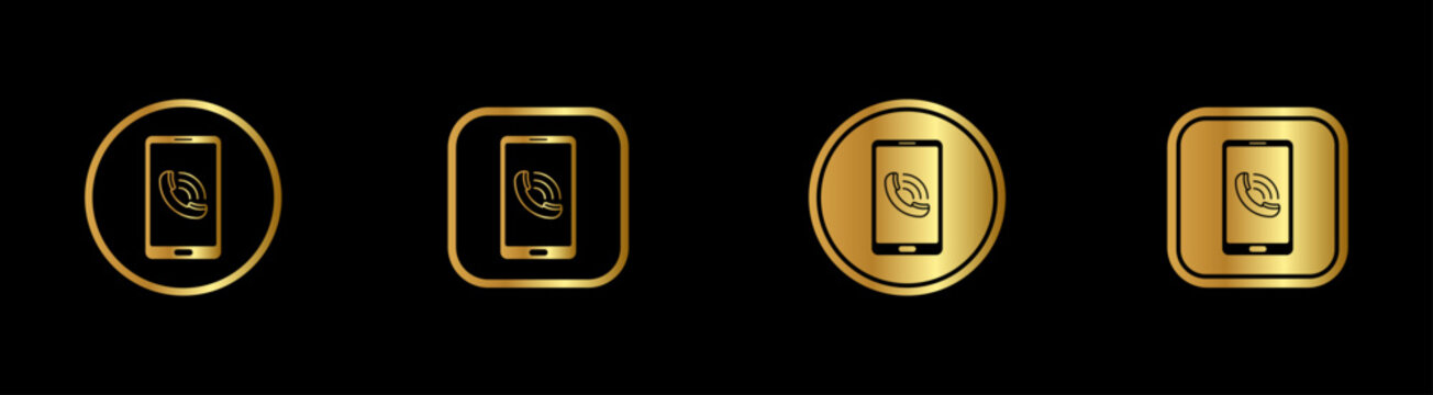 Luxury golden smartphone icons set, elegant metallic mobile phone symbols on black background, premium gold call buttons for web and app design