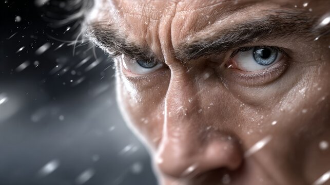Intense expression of determination in a close-up portrait