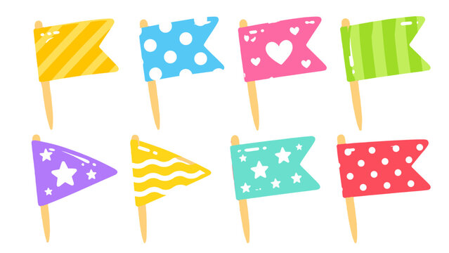 Set of colorful decorative flag picks with different patterns