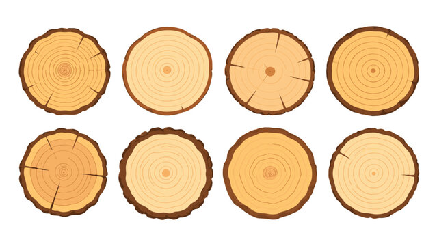 Set of tree trunk cross section slices in vector style