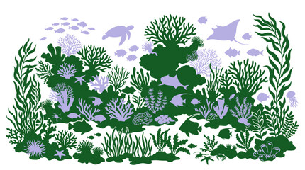 Coral Reef Ecosystem Silhouette Vector Illustration © Tukang