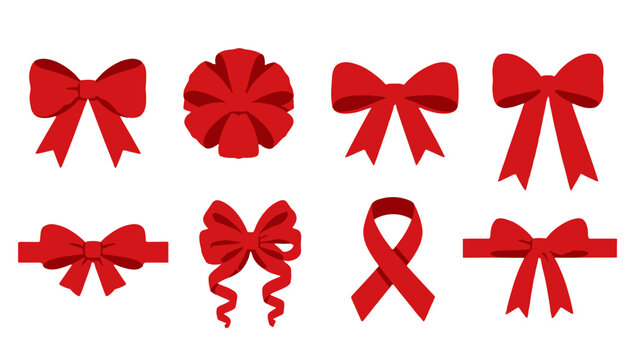 Set of red ribbon bows and decorative gift elements
