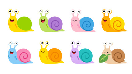 Set of cute colorful cartoon snails on white background © Andrei