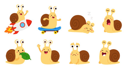Cute cartoon snail character set with playful poses © Andrei