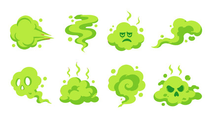 Obraz premium Set of green toxic gas clouds and skull smoke icons