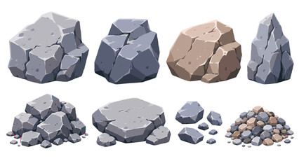 Set of cartoon stone and rock formations isolated on white © Andrei