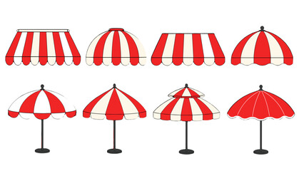Set of red and white striped awnings and patio umbrellas © Andrei