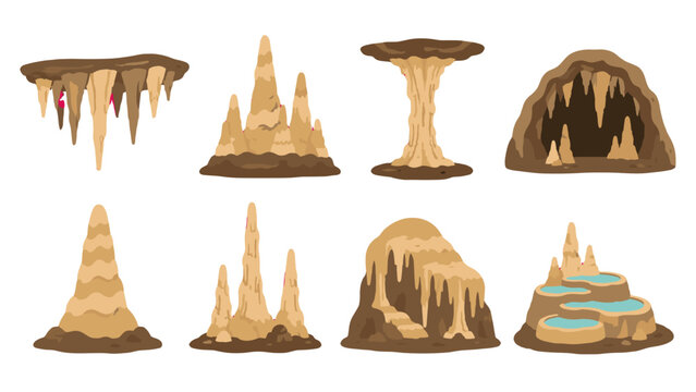 Cartoon cave formations and stalactites vector set