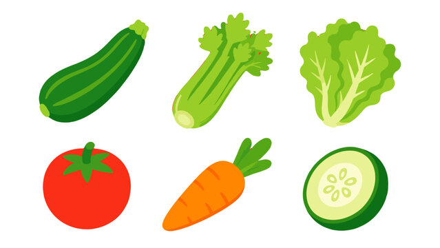 Set of fresh vegetable icons including zucchini celery and carrot