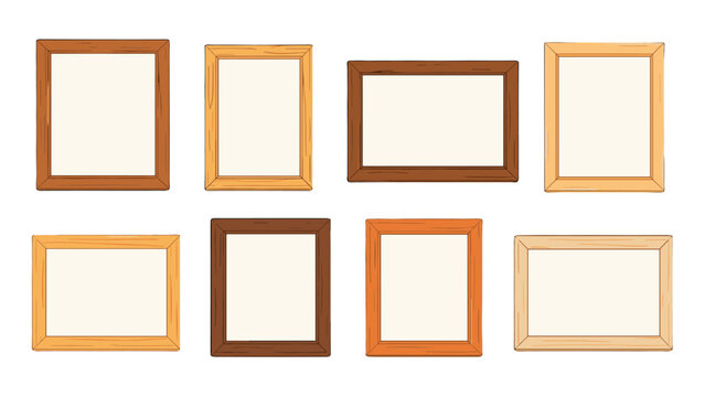 Set of wooden picture frames in various rectangular sizes