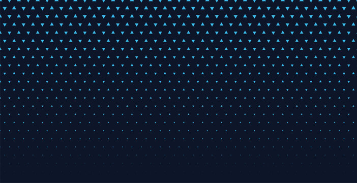 Vibrant halftone pattern with bright blue triangles on dark navy blue background gradient effect set.