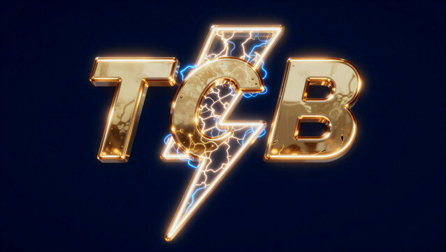 TCB Logo in Gold mit elektrischen Blitzen Hintergrund