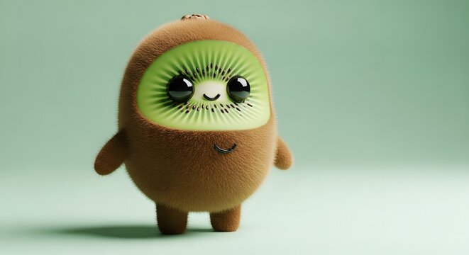 Cute kiwi fruit character with big eyes and fuzzy body.