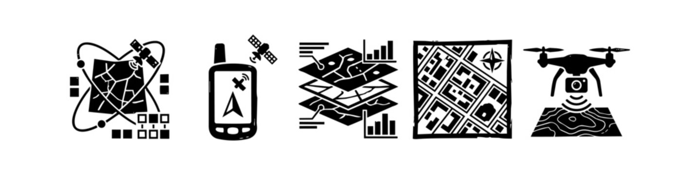 Geospatial Mapping Navigation Hand Drawn Icon Set