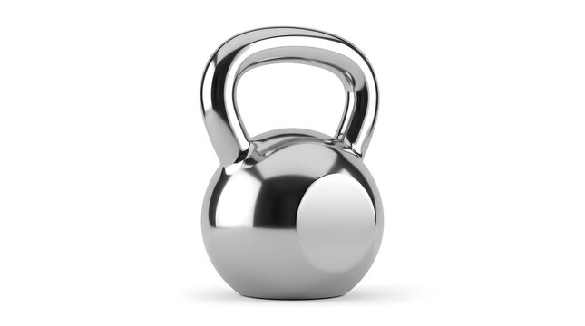 Shiny chrome metal kettlebell weight for strength training and fitness exercises transparent background