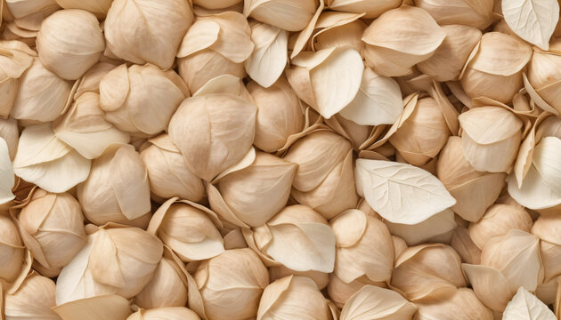 Background pattern of delicate beige dry flower petals or seed hulls