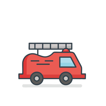 Red Fire Truck Vehicle Illustration Flat Design.