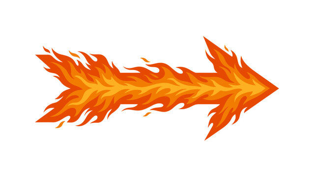 Fire flame fletched arrow vector icon hot energy and fast burning motion concept symbol