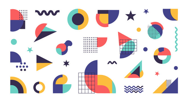 Colorful geometric shapes and patterns.