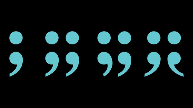 Set of light blue semicolon punctuation marks with semicolon punctuation typography minimalist