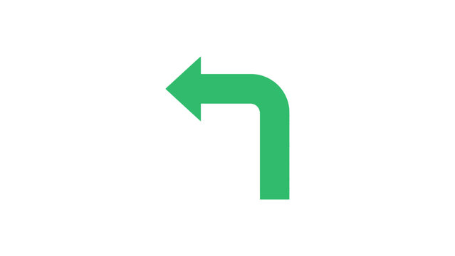 Green corner turn arrow vector icon simple directional sign for navigation and way find