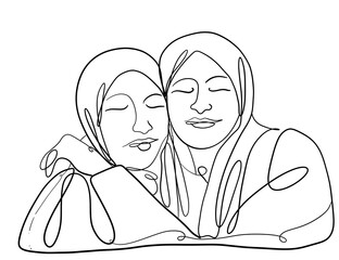 Line art of two women in hijabs © Aneta