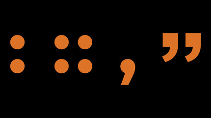 Orange punctuation marks and quotation symbols collection with punctuation quotation grammatical