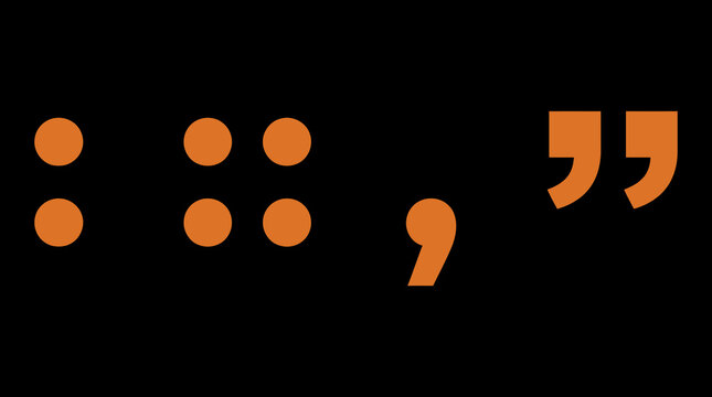 Orange punctuation marks and quotation symbols collection with punctuation quotation grammatical