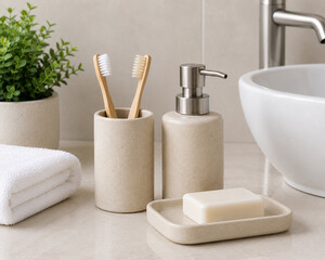 Naklejka premium Toothbrush And Ceramic Cup Arrangement