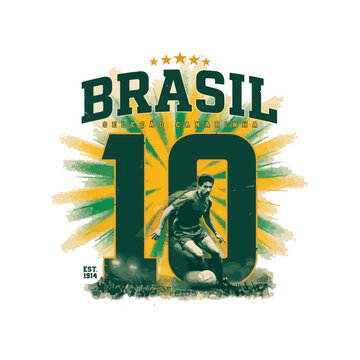 "Vintage Brazil football t-shirt design, 