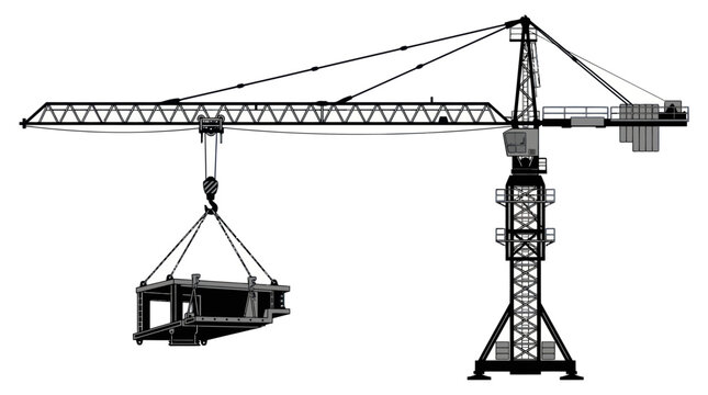 Tower Crane Lifting Construction Load Vector Illustration