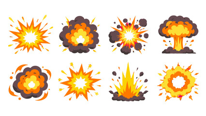 Cartoon explosion and blast effect icons set on white © Andrei