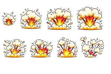 Cartoon explosion effect set with smoke and fire bursts © Andrei