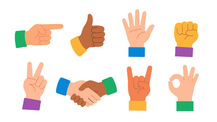 Fototapeta premium Set of colorful hand gesture icons on white background