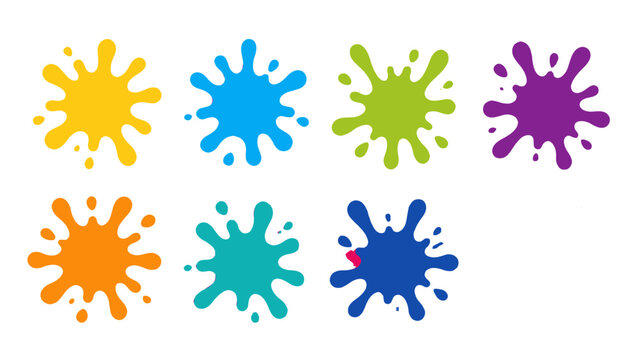 Colorful paint splash set with outlined splatter shape