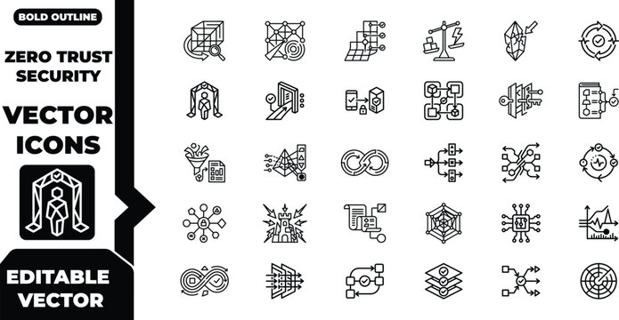 Zero trust security vector icons for cybersecurity and technology