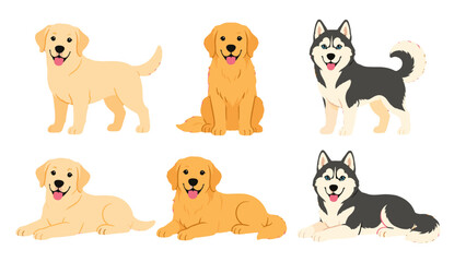 Cartoon dog set with golden retriever and husky poses © Andrei