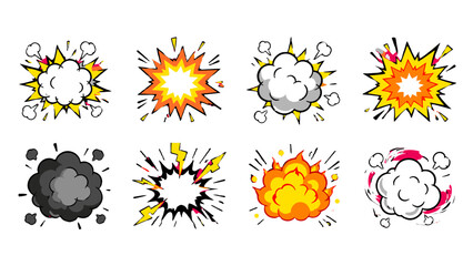 Comic explosion and smoke effect set in colorful vector style © Andrei