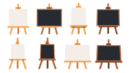 Set of blank canvas and chalkboard easels in flat vector style © Andrei