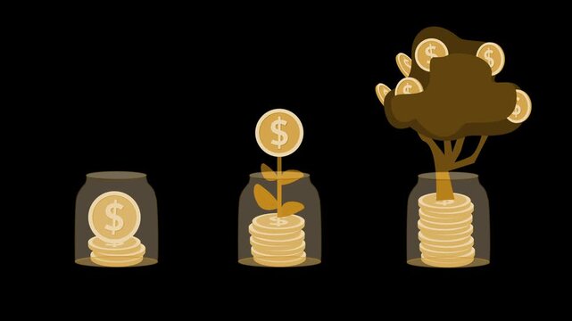 Three-stage savings growth concept animation