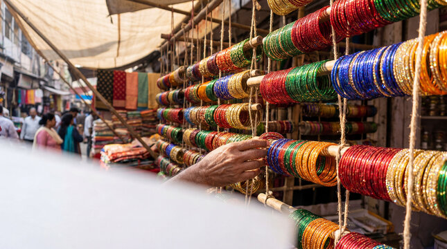 Colorful bangles on display at an outdoor market