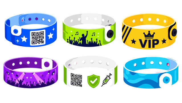 Collection of colorful event wristbands with assorted designs