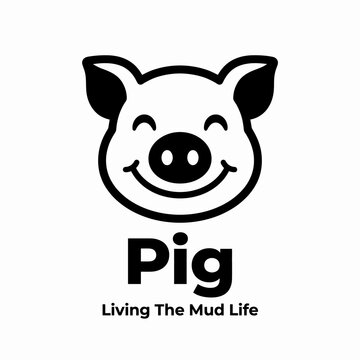 Smiling Pig Face Cartoon Character Design.