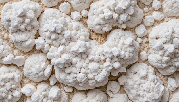 Detailed macro texture of bumpy white salt formation or mineral stones