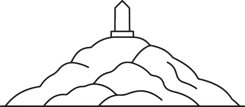 Mount Arafat Hill Outline Sketch Black White Art, Sacred Rocky Hill Mosque Outline Line Art Design