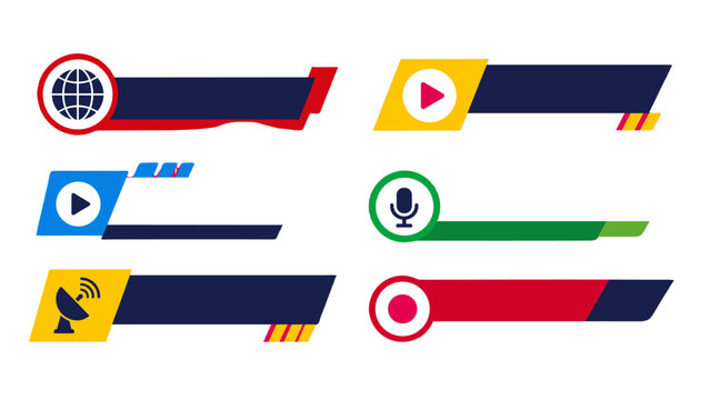 Colorful lower third banner set with media and web icons