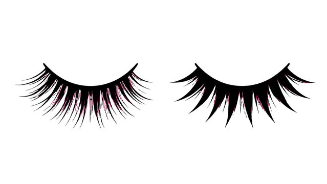Pair of dramatic false eyelash illustrations on white
