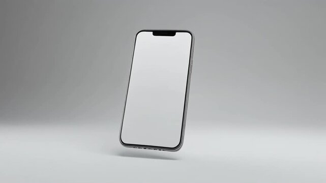 Photorealistic Smartphone Mockup Floating on White Studio Background with Blank Screen for App UI Showcase Full HD Motion Graphics