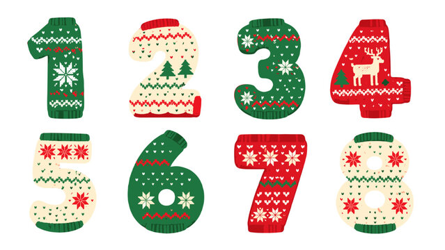 Christmas sweater style numbers one to eight set